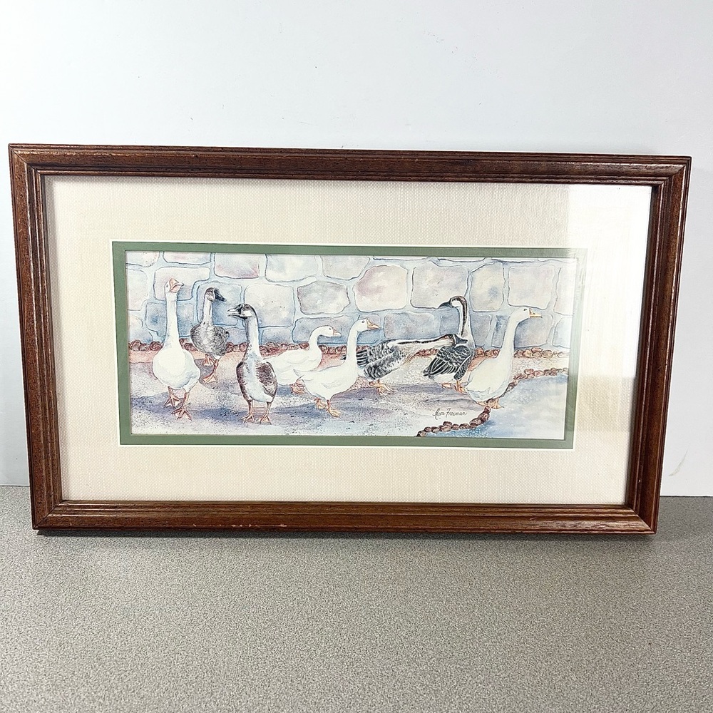 Ava Freeman Watercolor Wall Art Gaggle‎ of Geese in Wood Frame 10" X 17" print